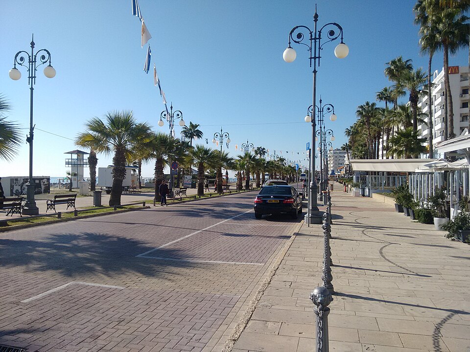Palm-lined Finikoudes promenade in Larnaca